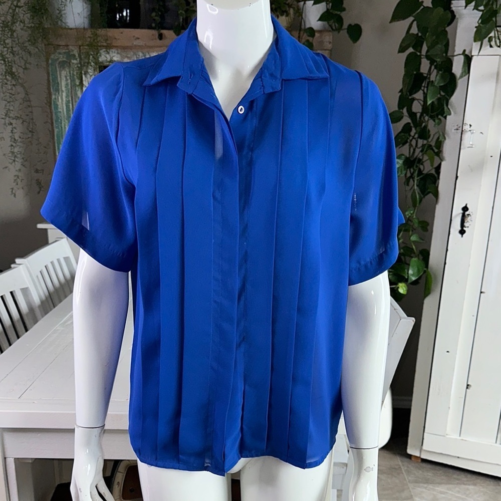 80s Hudson Bay Company, vintage blouse, cobalt blue 100% polyester size 8EUC